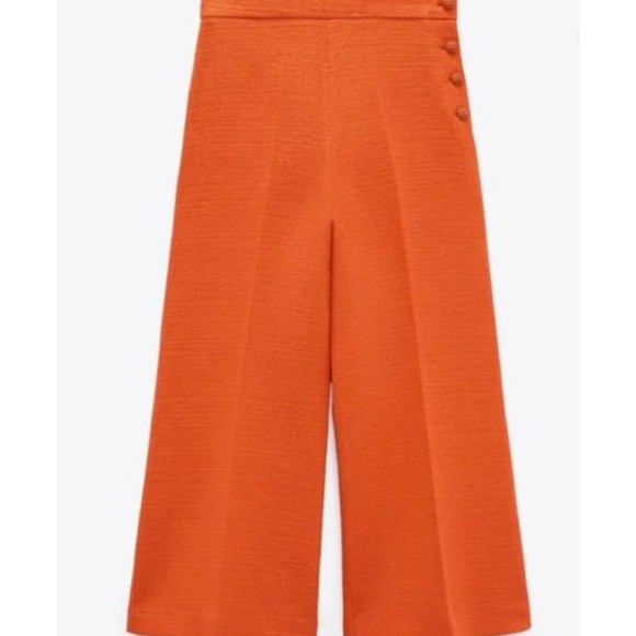 Zara Pants - ZARA Women's Bright Orange Tweed High Rise Cropped Wide Leg Trouser Pants Sz XL